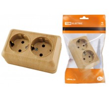 Розетка двойная 2П+3 открытой установки IP20 16А 250В (керамика) сосна "Ладога"  SQ1801-0413  TDM