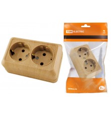 Розетка двойная 2П+3 открытой установки IP20 16А 250В (керамика) сосна "Ладога"  SQ1801-0413  TDM