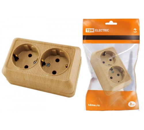 Розетка двойная 2П+3 открытой установки IP20 16А 250В (керамика) сосна "Ладога"  SQ1801-0413  TDM