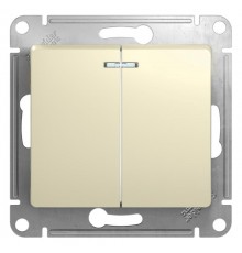 Glossa Бежевый Выключатель 2-клавишный с подсветкой, сх.5а, 10АХ  GSL000253  SE