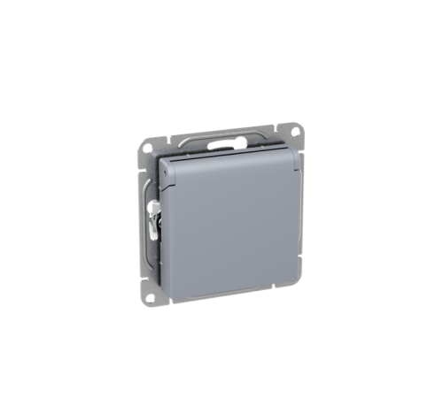 Механизм розетки, 16А, IP44, с заземлением, со шторками, c крышкой, алюминий Эпика EKF  UP1-SOA-111-44  EKF