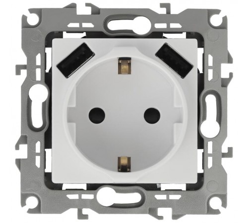 12-4109-01 Розетка с заземлением 16A-250В, штор. с 2xUSB 5В-3А, 12, белый   Б0047840  ЭРА