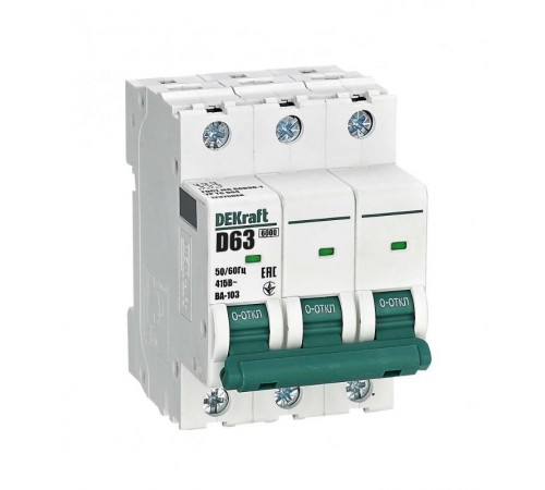 Выключатель автоматический трехполюсный ВА-103 3Р 63А характеристика D 6кА  12375DEK  DEKraft