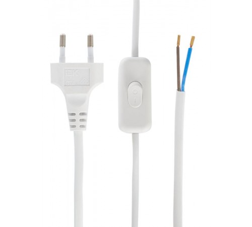 Шнур УШ-1КВ опрессованный с вилкой со встроенным выключателем 2х0,75/2метра, белый   WUP20-02-K01  IEK