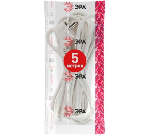 U-3x1-5m-W Шнур питания с вилкой с/з ПВС 3x1 5м белый  Б0048702  ЭРА