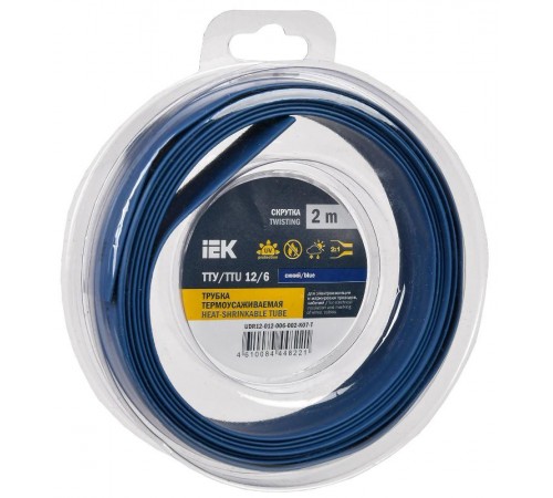 Трубка термоусадочная ТТУ нг-LS 12/6 синяя (2м/упак) IEK  UDR12-012-006-002-K07-T  IEK