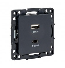 Стокгольм Механизм Розетки с 2USB type-A + type-C черный PROxima  EZR-2USB-type-C  EKF