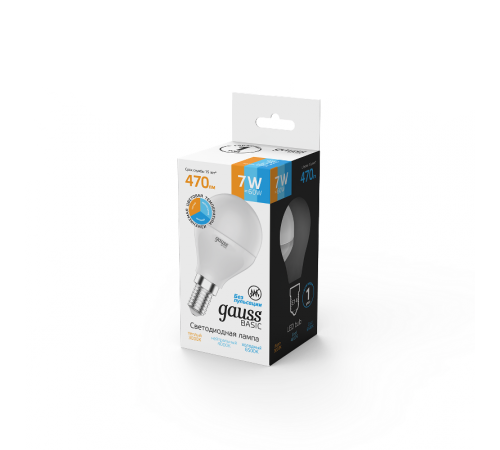 Лампа светодиодная BASIC Шар 7W E14 470lm 3000K-4000K-6500K 1/10/100  1053147  Gauss