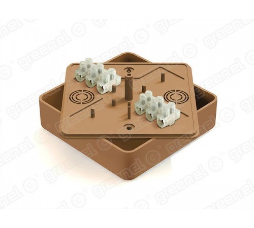 Коробка распределительная для о/п 100х100х29мм с клеммной колодкой ЗВИ-10 (2,5-6мм2) 6 клемм, IP40, цвет -ОРЕХ (42шт)  GE41219-14  GREENEL