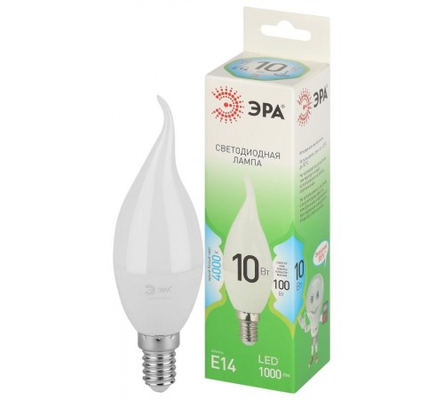Лампа светодиодная  GREEN LINE LED BXS-10W-840-E14 GL E14 10 Вт свеча на ветру яркий белый свет  Б0067099  ЭРА