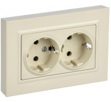 BRITE Розетка 2-местная с заземлением с защитными шторками плоская 16А в сборе РСшПл12-3-БрКр бежевый   BR-R28-16-K10-F  IEK
