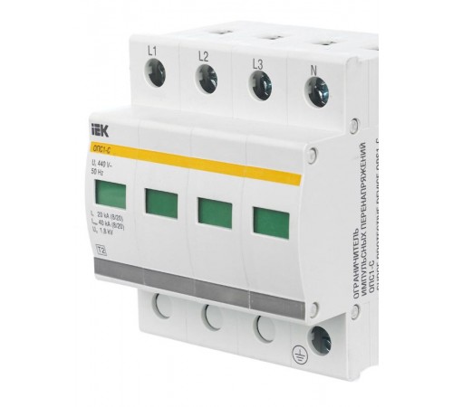 Ограничитель импульсного перенапряжения ОПС1-C 4Р In=20kA Un=400B Im=40kA  MOP20-4-C  IEK