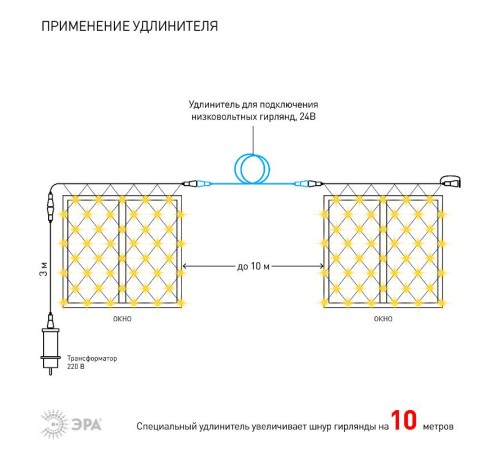 Гирлянда светодиодная  Сеть 1,2м*1,5м теплый свет, ENOS-01B   24V, IP44 (60/720)  Б0041909  ЭРА