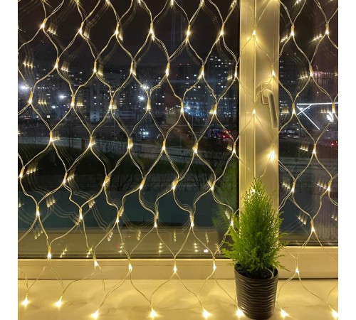 Гирлянда светодиодная  Сеть 1,2м*1,5м теплый свет, ENOS-01B   24V, IP44 (60/720)  Б0041909  ЭРА