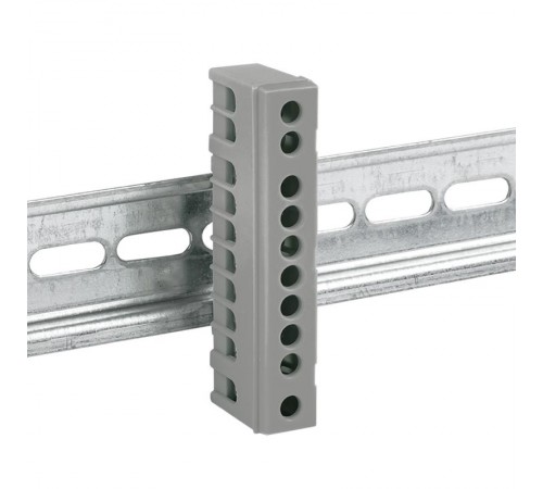 Шина "фаза" L (6х9мм) 10 отверстий латунь серый изолированный корпус на DIN-рейку EKF PROxima  sn0-63-10-is  EKF