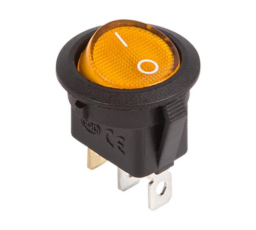 Выключатель клавишный круглый 12V 20А (3с) ON-OFF желтый с подсветкой  36-2587  REXANT