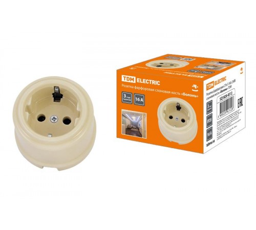 Розетка фарфоровая 2П+З 16А 250В сл. кость "Болонь"  SQ1820-0312  TDM