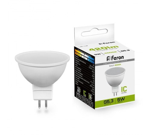 Лампа светодиодная LB-24 (5W) 230V G5.3 4000K MR16  25126  FERON