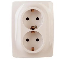 12-2108-02  Розетка 2-ая с заземлением со шторками, 16A-250В, IP20, Эра12, слоновая кость  Б0036443  ЭРА