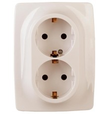12-2108-02  Розетка 2-ая с заземлением со шторками, 16A-250В, IP20, Эра12, слоновая кость  Б0036443  ЭРА