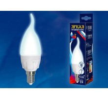 Лампа светодиодная LED-CW37 7W/NW/E14/FR PLP01WH LED. "свеча на ветру", матовая. серия Яркая, пр-во Россия, 4000K  UL-00002415  Uniel
