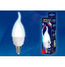 Лампа светодиодная LED-CW37 7W/NW/E14/FR PLP01WH LED. "свеча на ветру", матовая. серия Яркая, пр-во Россия, 4000K  UL-00002415  Uniel