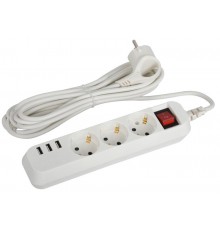 Удлинитель электрический  U-3es-5m-USB c заземлением с выключателем 3 розетки + 3xUSBA 5м 10А   Б0052902  ЭРА