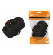 Блок на 3 гнезда с выключателем с индикацией: 1x2П+3 16А+2х2П 2,5А под плоскую вилку 250B черный  SQ1806-0302  TDM