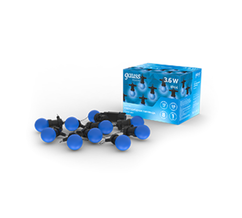 Гирлянда светодиодная "Белт Лайт" серия Holiday, 10 ламп, 7,7 м, IP44, синий, 1/6  HL063  Gauss