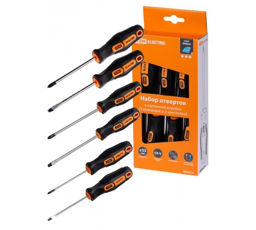 Набор отверток 6 шт.: SL:3х75;5х100;6х100, PH:0х75;1х100;2х100 (карт. коробка), CR-V "Алмаз"  SQ1013-0204  TDM