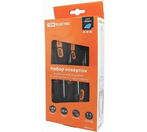 Набор отверток 6 шт.: SL:3х75;5х100;6х100, PH:0х75;1х100;2х100 (карт. коробка), CR-V "Алмаз"  SQ1013-0204  TDM