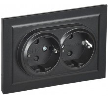 BRITE Розетка 2-ая с заземлением со шторками 16А в сборе РСш12-3-БрЧ черный  BR-R24-16-K02-F  IEK