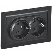 BRITE Розетка 2-ая с заземлением со шторками 16А в сборе РСш12-3-БрЧ черный  BR-R24-16-K02-F  IEK