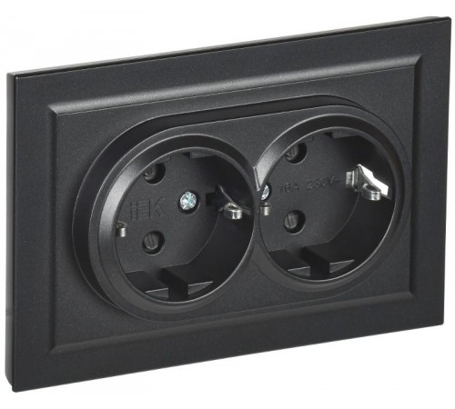 BRITE Розетка 2-ая с заземлением со шторками 16А в сборе РСш12-3-БрЧ черный  BR-R24-16-K02-F  IEK
