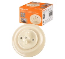 Выключатель скрытой установки фарфоровый поворотный 2-кл. с ручкой (бантик) 10А сл. кость "Болонь" T  SQ1820-0315  TDM