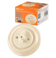 Выключатель скрытой установки фарфоровый поворотный 2-кл. с ручкой (бантик) 10А сл. кость "Болонь" T  SQ1820-0315  TDM