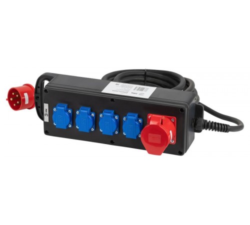 Удлинитель силовой IND380-U-5e-5x2,5-5m-IP44 380В на каучуковой колодке 5 розеток 1xCEE 5P/4xSCHUKO 5м КГ 5х2,5  Б0057315  ЭРА