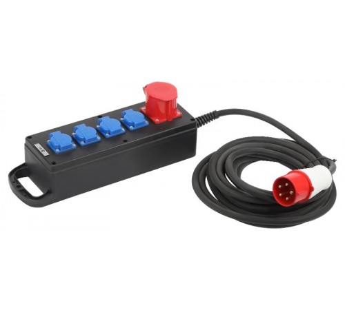 Удлинитель силовой IND380-U-5e-5x2,5-5m-IP44 380В на каучуковой колодке 5 розеток 1xCEE 5P/4xSCHUKO 5м КГ 5х2,5  Б0057315  ЭРА