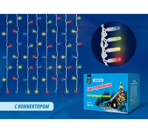 Занавес светодиодный  со статическим свечением,  ULD-C2030-240/SWK MULTI IP67  3х2м соед. 240 диодов. мультиколор. шнур белый  UL-00001364  Uniel