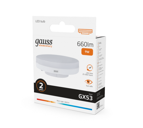 Лампа светодиодная LED 9Вт GX53 220В 2700К Elementary  83819  Gauss