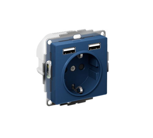 AtlasDesign Аквамарин Розетка 16А c 2 USB A+A, 5В/2,4А, 2х5В/1,2А, механизм  ATN001130  SE