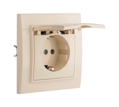 Розетка 1-местная СП с/з Минск с крышкой 16А бежевая с защ. штор. EKFERR16-029-200EKF