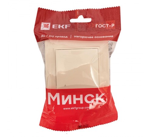 Розетка 1-местная СП с/з Минск с крышкой 16А бежевая с защ. штор. EKFERR16-029-200EKF