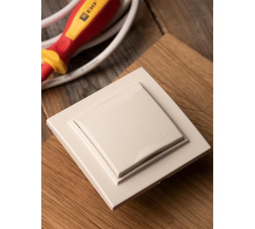 Розетка 1-местная СП с/з Минск с крышкой 16А бежевая с защ. штор. EKFERR16-029-200EKF