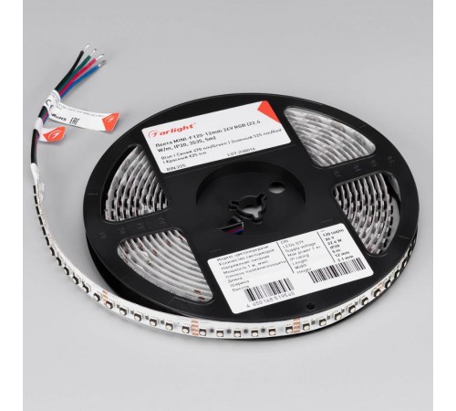 Лента светодиодная MINI-F120-12mm 24V RGB (22.4 W/m, IP20, 3535, 5m) (arlight, Открытый)  022719(2)  Arlight