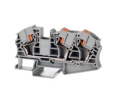 Клемма проходная, зажим push-in, 3 точки подключения, 16 кв.мм, серая  VPR-16-TWIN-GY  DKC