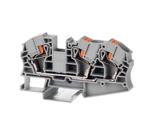 Клемма проходная, зажим push-in, 3 точки подключения, 16 кв.мм, серая  VPR-16-TWIN-GY  DKC