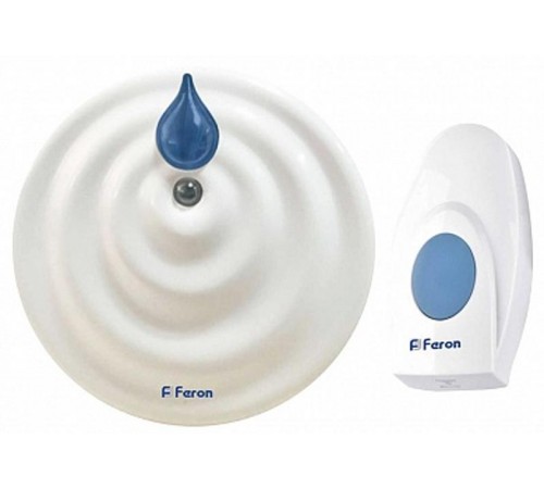 Звонок электрический дверной беспроводной E-374 звонок IP20 36 мелодий, 2*1,5V/АА (база), белый, синий  23687  FERON