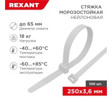 Стяжка нейлоновая морозостойкая 250x3,6мм, белая (100 шт/уп)  87-0250  REXANT