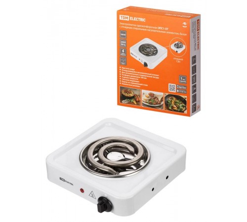 Электроплитка одноконф. ЭПС1-ОТ, 230 В, 1 кВт, откидной нагр. элемент, спираль, белая,  SQ2504-0008  TDM